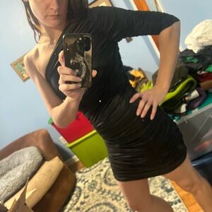 T bags faux leather mini dress